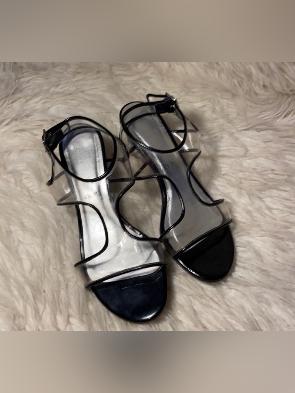 Black and clear lucite Stuart Weitzman sandals